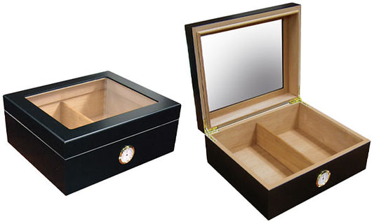 Humidor - Chalet Black Matte Glasstop 25 Count...Sale!