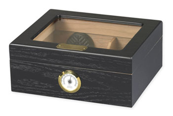 Humidor - Capri Glasstop 25 Count Black Oak...Sale!